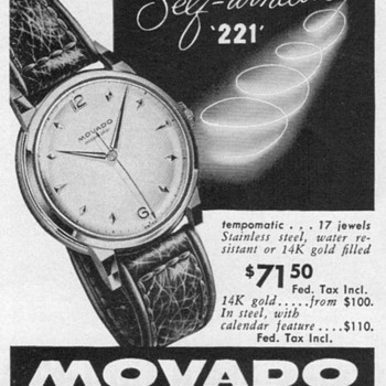 1951 - Movado Tempomatic Watch Advertisement
