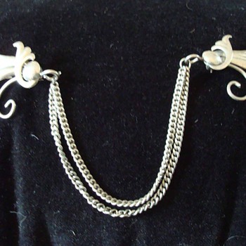 Sterling Art Nouveau Double Pin Brooch with Chains - Art Deco