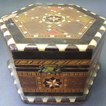 Hexagon Shaped Box with Wooden and Ivory Inlay