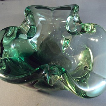 Murano thick green glass ashtray - Art Glass