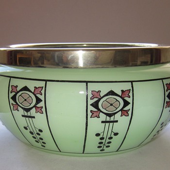 My Bohemian uranium glass seccessionist bowl with SP rim - Art Glass