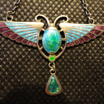 Egyptian revival Charles Horner silver enamel pendant c. 1905 - Fine Jewelry
