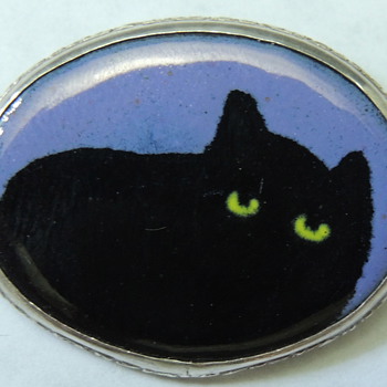 Sterling Silver Cat Pin - 925 & Enamel - Fine Jewelry