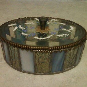 ANTIQUE STAINED AND ENAMELED GLASS BOX