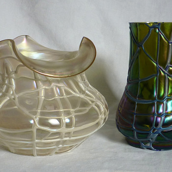 Kralik Iridescent Veined Vases - Art Glass