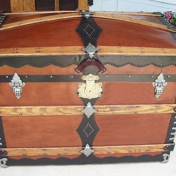 Fiber Covered Trunk, 1880's, with ornate Corbin lock - Furniture