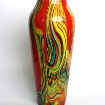 Rare Kralik? ORANGE swirled or marbled or Kaleidoscope Art Deco vase - Art Glass