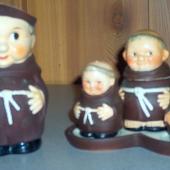 Goebel monk or Friar condiment set and matching jug