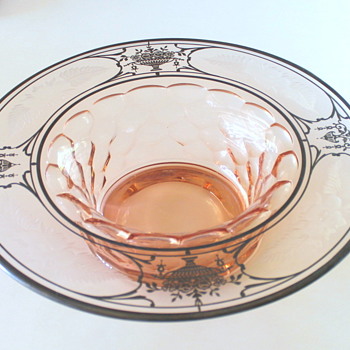 Large Crystal Serving Dish Silver Inlay - Glassware