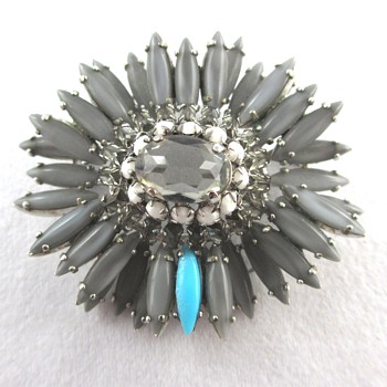 Vintage Schreiner Gray Ruffle Brooch