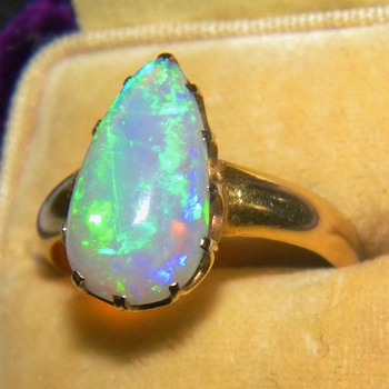 Antique Victorian Black Fire Opal 18ct 750 Rose Gold Ring 16.5mm x 9mm - Fine Jewelry