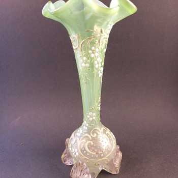 Unusual Bohemian ? Uranium Opalescent Flared Vase - Art Glass
