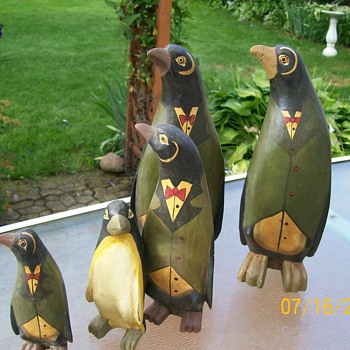 Hand Carved set of Penguins . Play who doesn't belong :-) and 2 are different - Animals