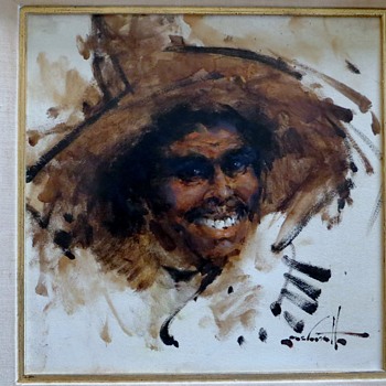 Oil Painting, Mexican Man~Signature a puzzle - Visual Art