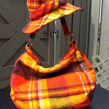 ORANGE PLAID HAT AND BAG