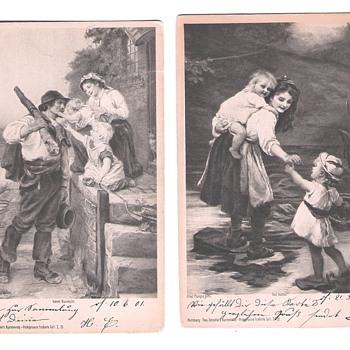 Fred Morgan artist postcards with canceled stamps.