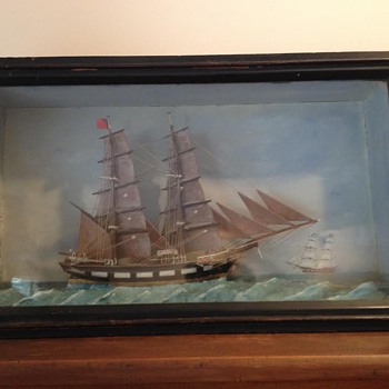 Ship Folkart in Shadow Box - Folk Art