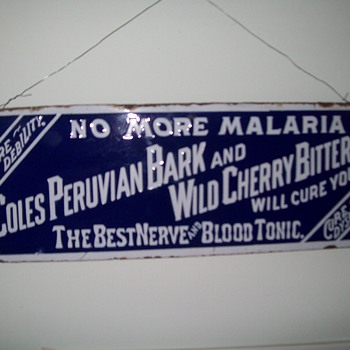 Coles Peruvian Bark and Wild Cherry Bitters sign