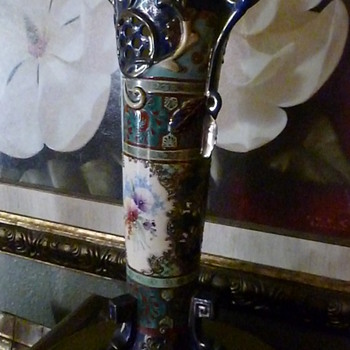 My favorite vase beautiful tall cobalt blue with gold trim and pansies.