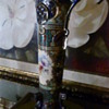 My favorite vase beautiful tall cobalt blue with gold trim and pansies.