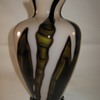 KRALIK ART GLASS VASE CZECH DECO ERA PALE PINK  WITH OLIVE GREEN BAMBUS DECOR