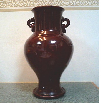   Elegant Form " Sang de Boeuf " or  Ox Blood Colored Vase with Ring Handles / Unknown Maker and Date  - Art Pottery