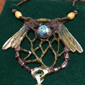 Art Nouveau dragon fly horn pendant - Art Nouveau