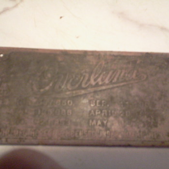 Overland Auto Tag 1909 found metal detecting - Advertising