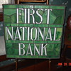First National Bank Leaded Stained Glass... Old And Original...Displayed On Stick And Ball Oak Easel