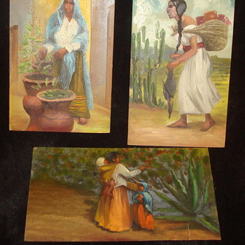 Mexican folk art miniature oil paintings - Folk Art