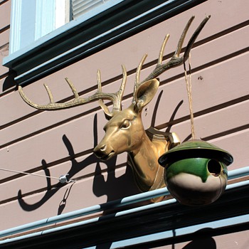 Recently vacated by a titmouse family.  The brass stag is around 3 ft across! - Animals
