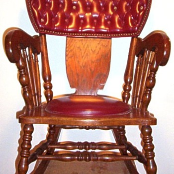 Antique Leather and Wood Rocking Chair