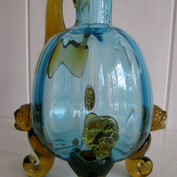 HARRACH?... Amber and Ice Blue Jug - Art Glass