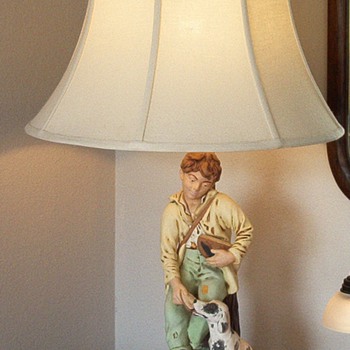BOY AND DOG EATING BREAD TABLE LAMP