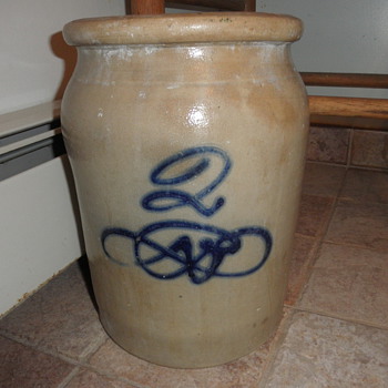 Salt glazed stoneware 2 gallon jar.