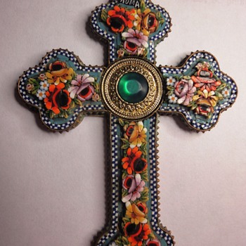 Micro Mosaic Flower cross pendant - Fine Jewelry