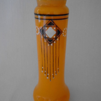 Czech art Deco Vase with painted and enameled design - Art Glass