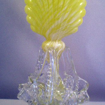 1895 Bohemian embossed or ribbed glass vase or fairy lamp base Ruckl - Art Glass