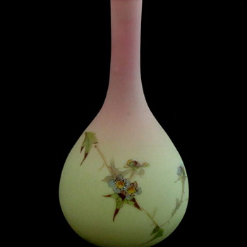Mt Washington Burmese Hawthorne Enameled Stick Vase - Art Glass