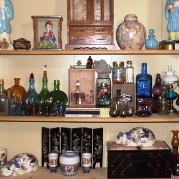 A to Z Shelfs...Bottles, Asian and Tiffany all in one...