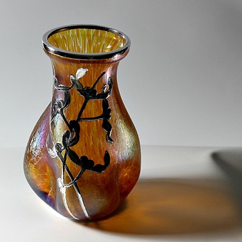 Kralik Peach Oil Spot with Silver Overlay - Art Glass