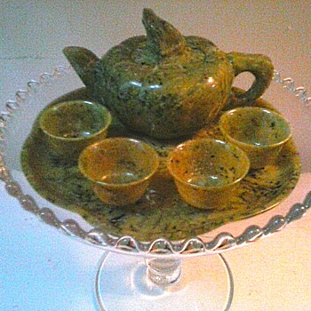 Spinach Jade Miniature Tea Set / Unknown Maker/ Circa 20th Century - Asian