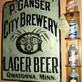 Peter Ganser Brw'g. tin sign-Owatonna,MN.