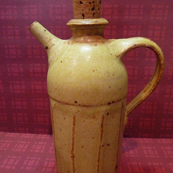 ceramic jug with cork stopper and a spout - Art Pottery