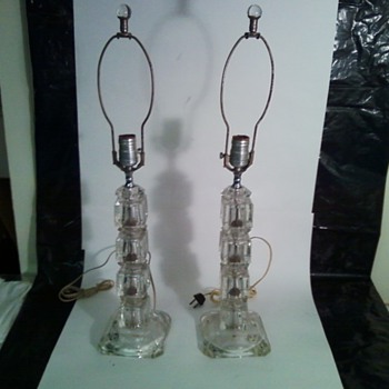 Etched, Clear, Sectioned Lucite(?) Table Lamps, 1940s - Lamps