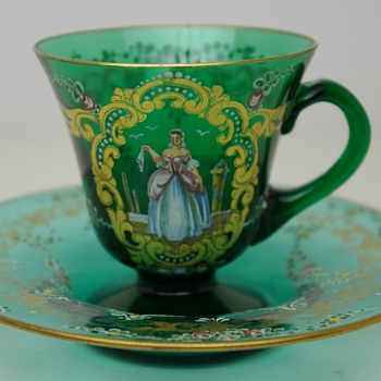 I need help identifying this beautiful green glass bohemian tea cup - Glassware