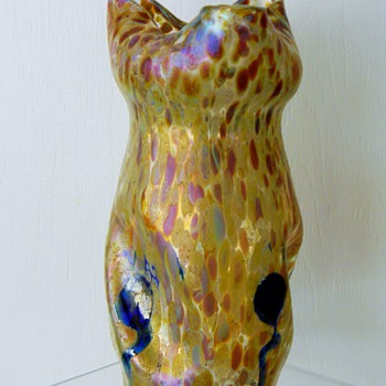 Kralik?, Rindskopf? ... Iridescent Blue Tadpole Gold Tri Fold Vase - Art Glass