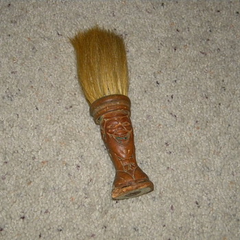 Unusual carved face on brush handle - Folk Art