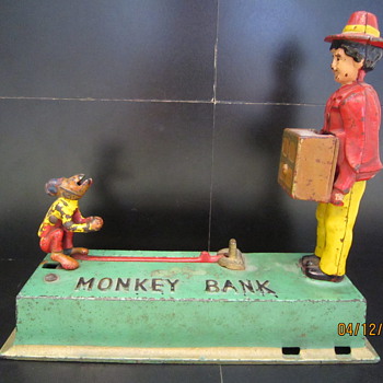Circa 1925 Original Monkey Bank - Coin Operated