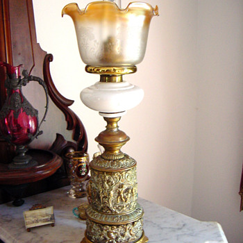 Antique Victorian Gilt Bronze Kerosene Lamp - Lamps